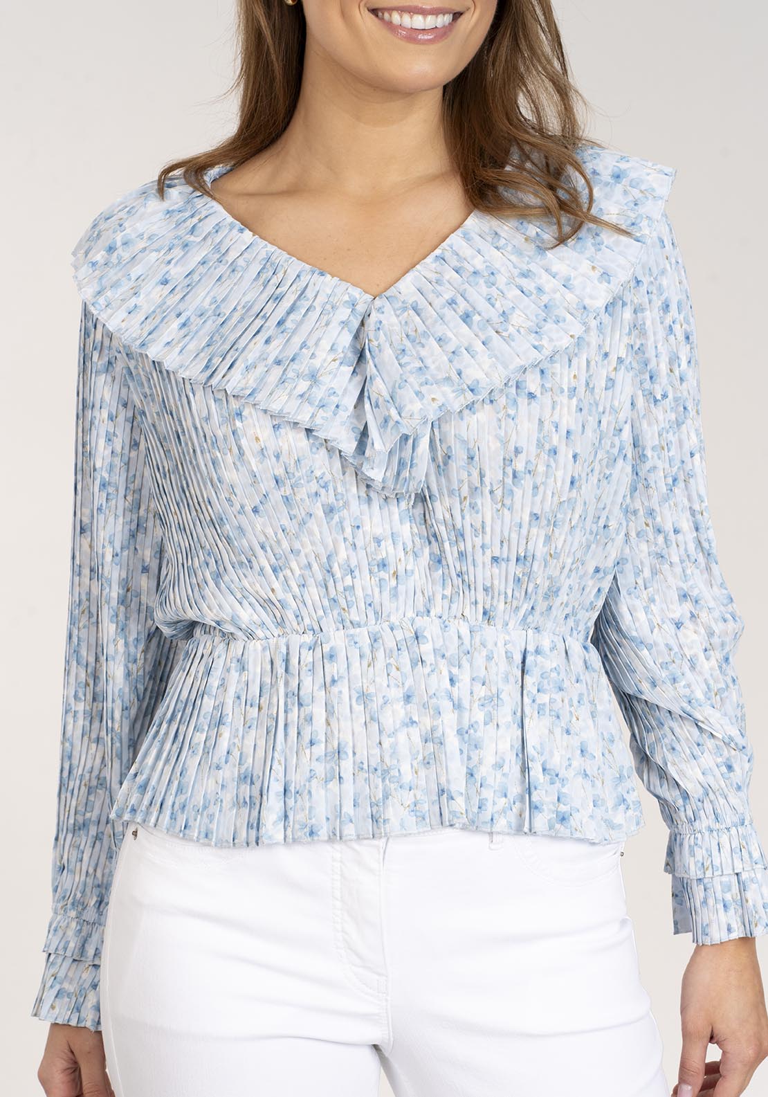 Naoise Pleated Printed Top - Blue 3 Shaws Department Stores