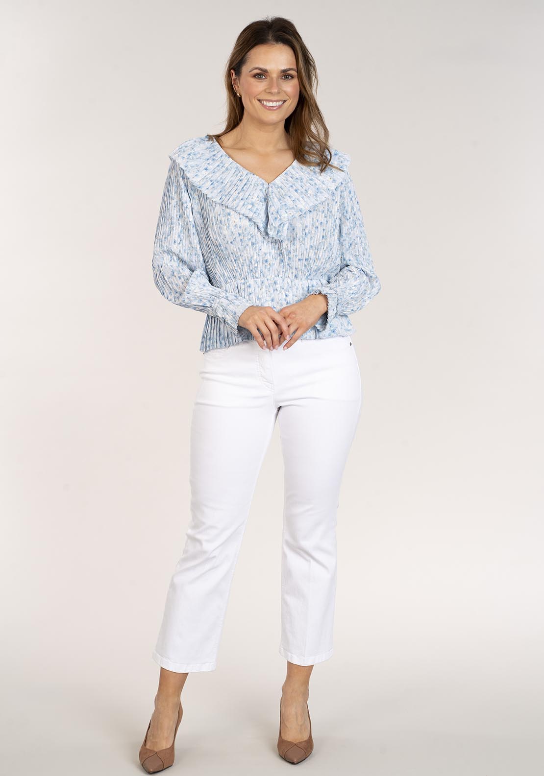 Naoise Pleated Printed Top - Blue 6 Shaws Department Stores