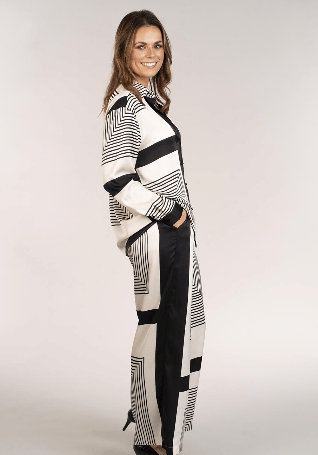 Naoise Long Sleeve Printed Blouse - Black 3 Shaws Department Stores