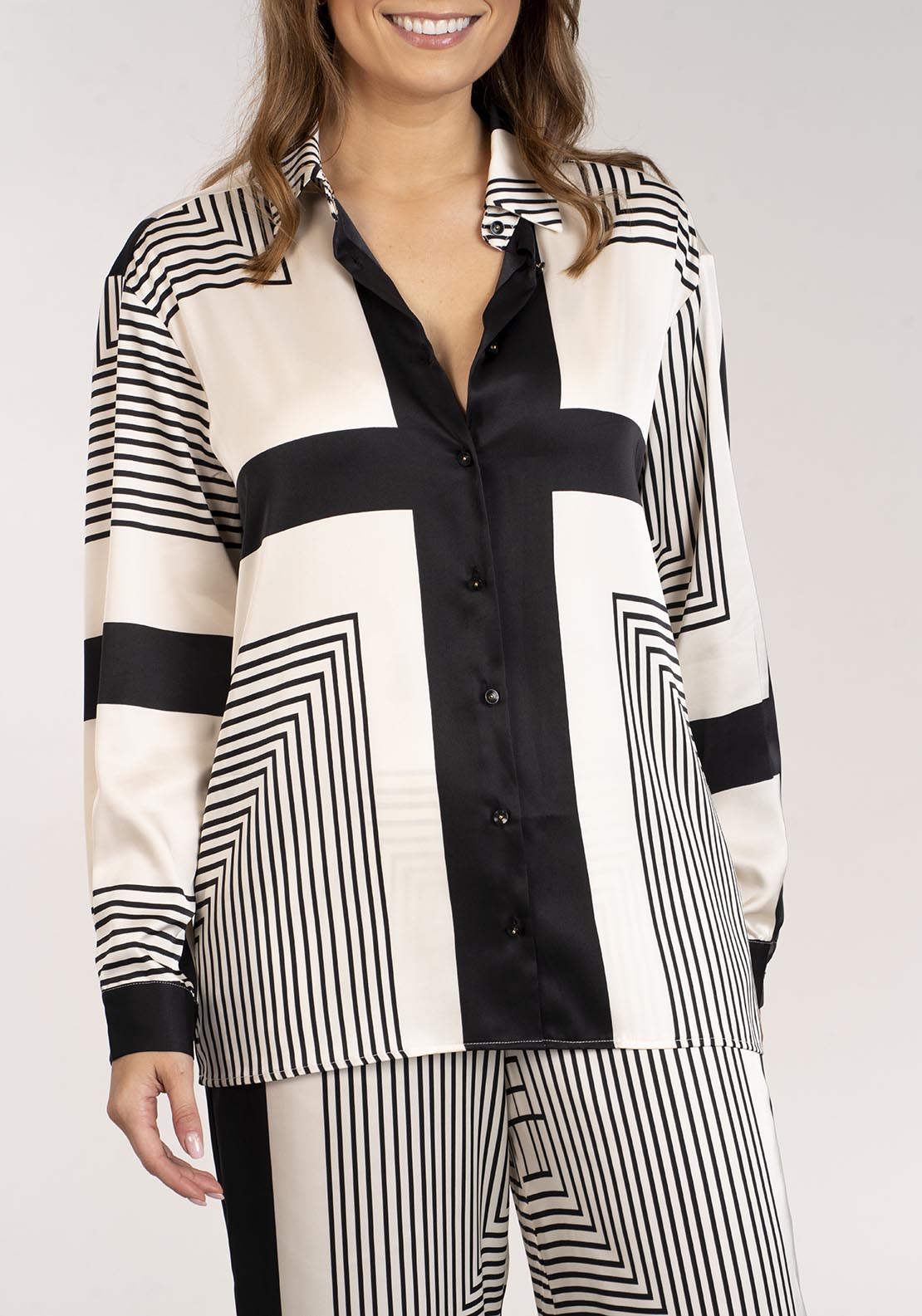 Naoise Long Sleeve Printed Blouse - Black 2 Shaws Department Stores