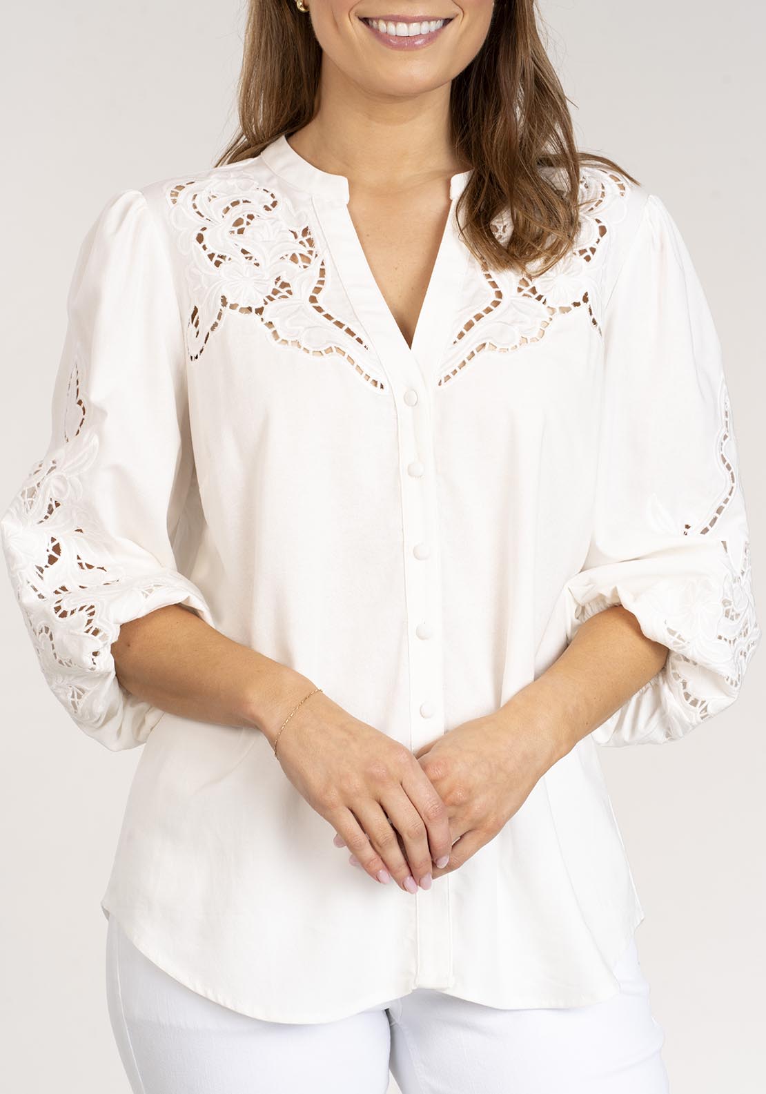 Naoise Linen Mix Embroidered Shirt - White 4 Shaws Department Stores