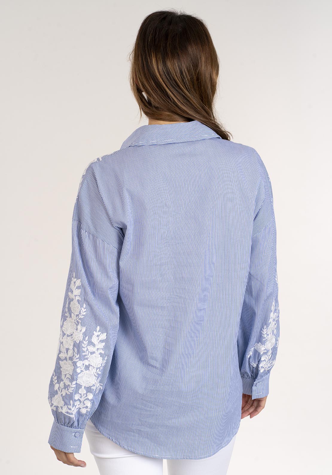 Naoise Stripe Embroidered Shirt - Blue & White 5 Shaws Department Stores