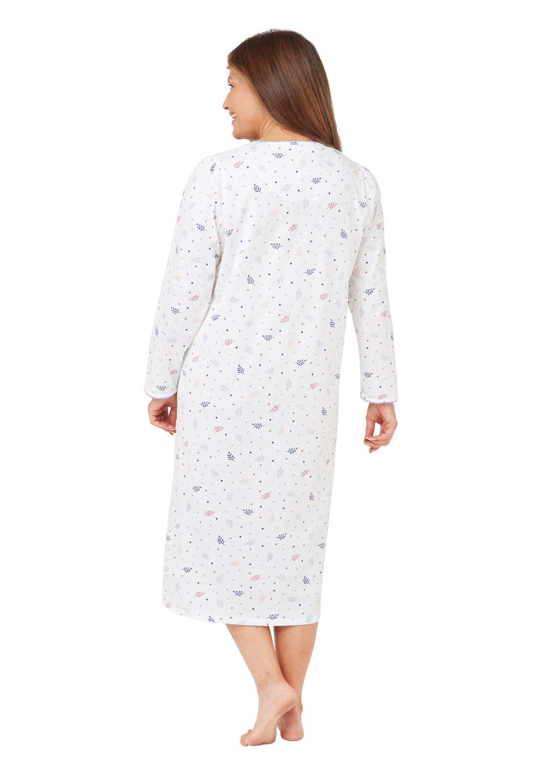 Marlon Long Sleeve Leaf Cotton Night Dress - Blue 3 Shaws Department Stores