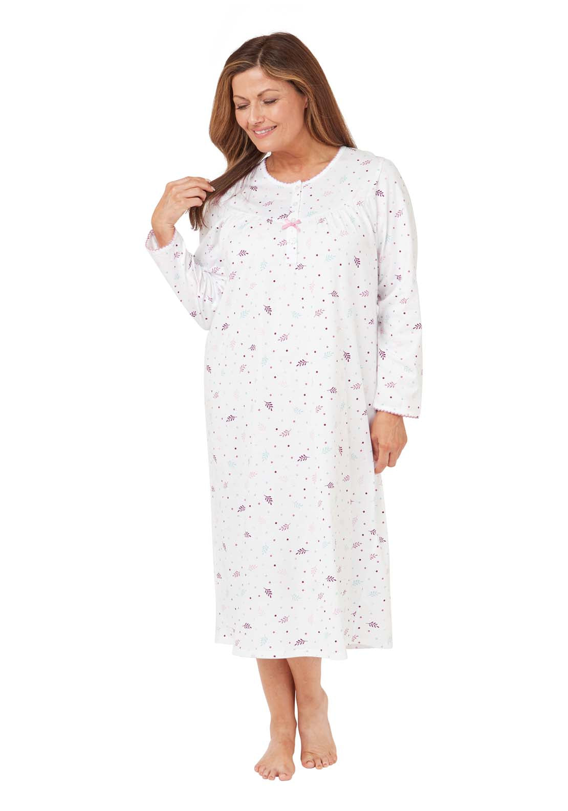 Marlon Long Sleeve Leaf Cotton Night Dress - Pink 2 Shaws Department Stores