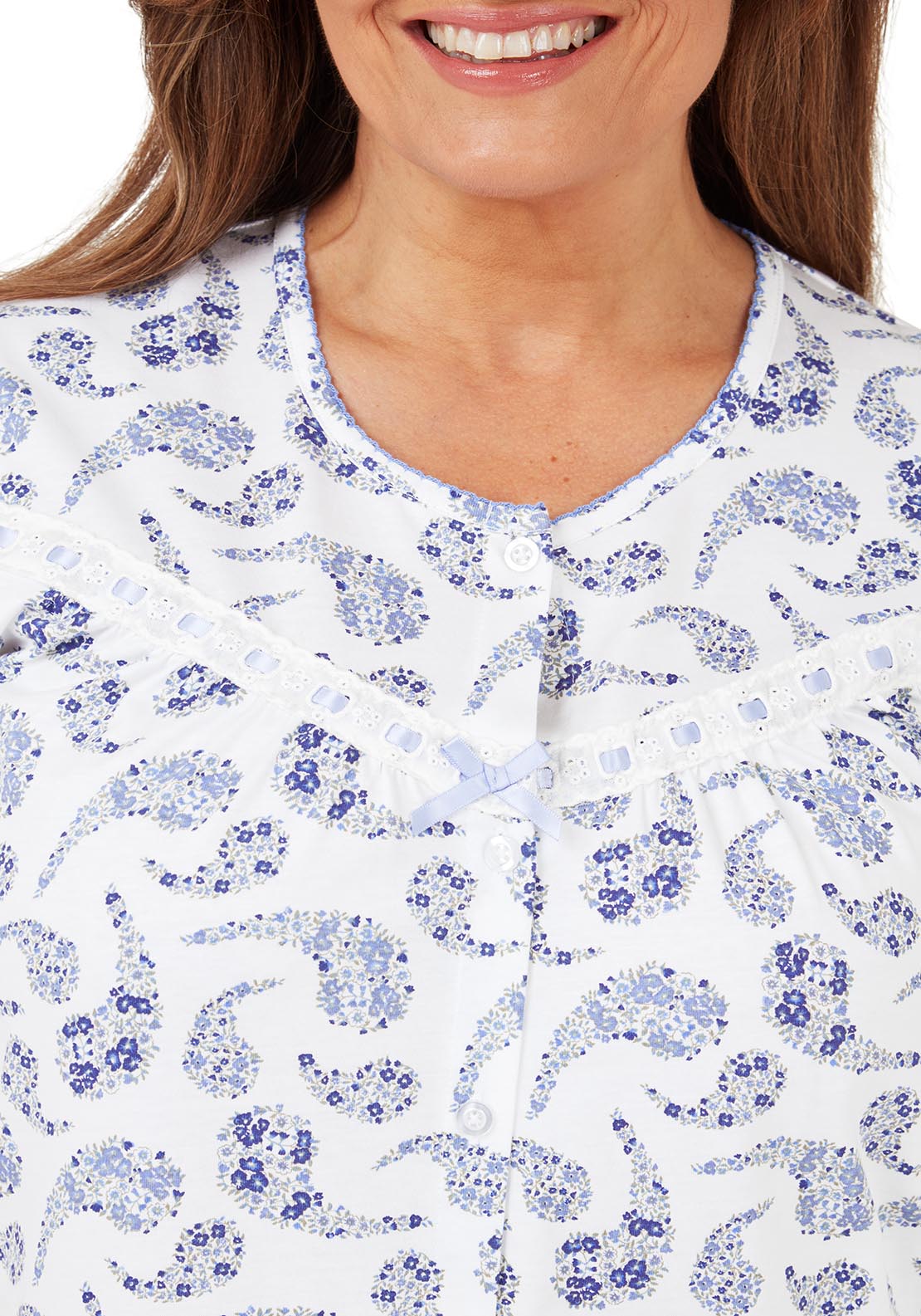Marlon Paisley 100% Cotton Nightdress - Blue 5 Shaws Department Stores
