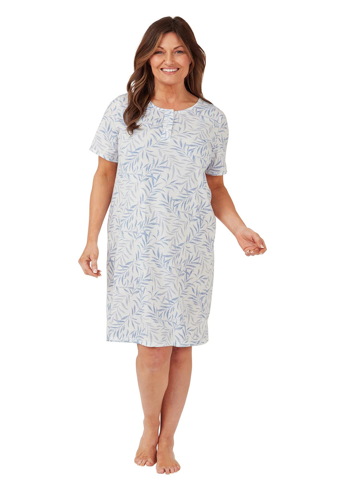 Marlon Palm Jersey Nightshirt - Blue 2 Shaws Department Stores