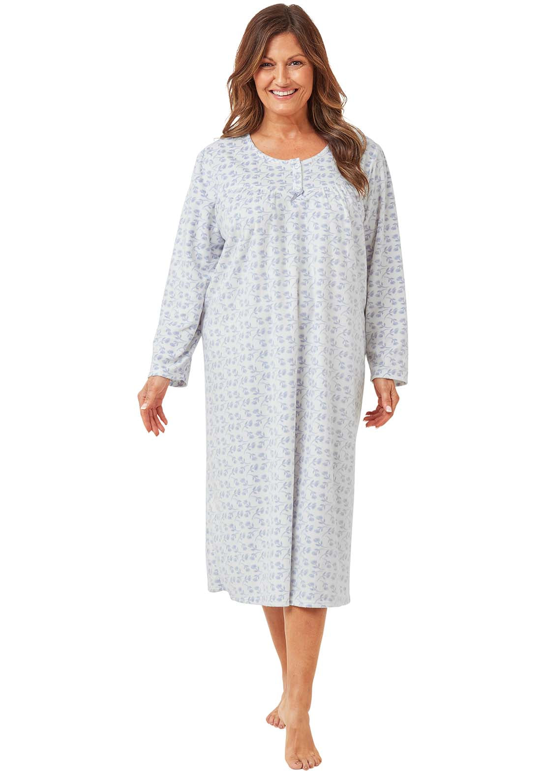 Marlon Printed Fleece Nightdress - Blue 1 Shaws Department Stores