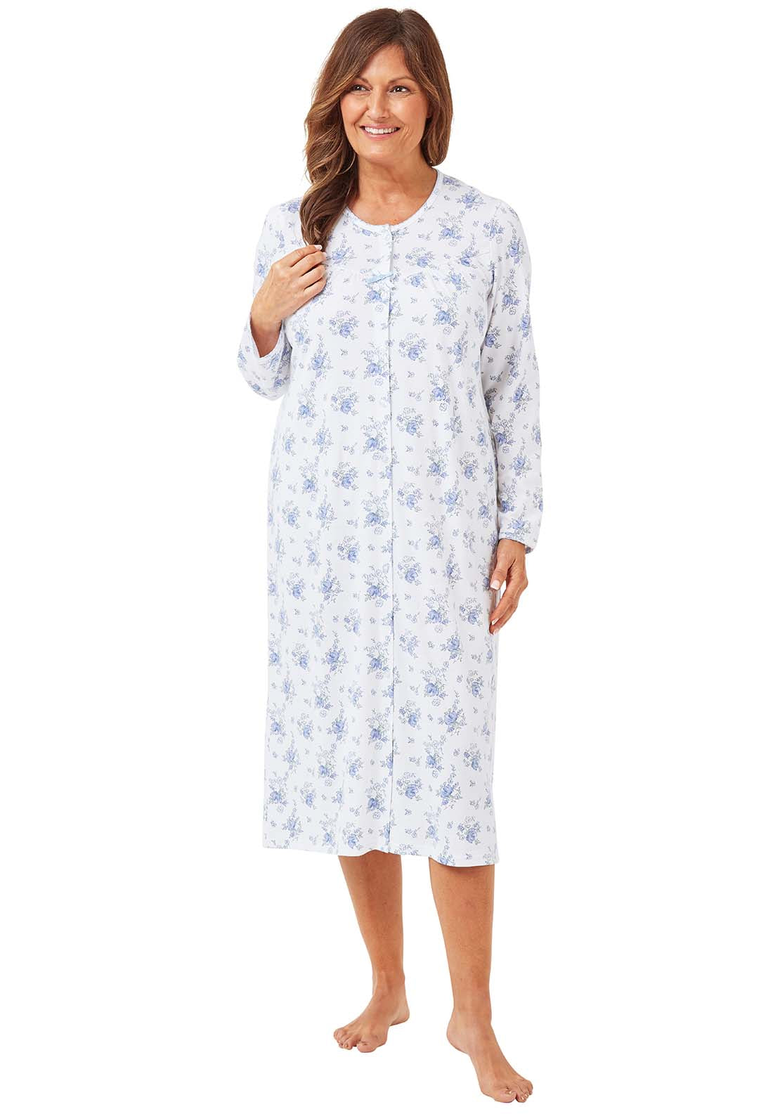 Marlon Floral Button Thru Nightdress - Blue 2 Shaws Department Stores