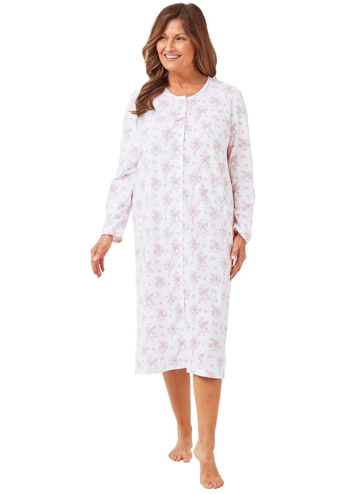 Marlon Floral Button Thru Nightdress - Pink 4 Shaws Department Stores