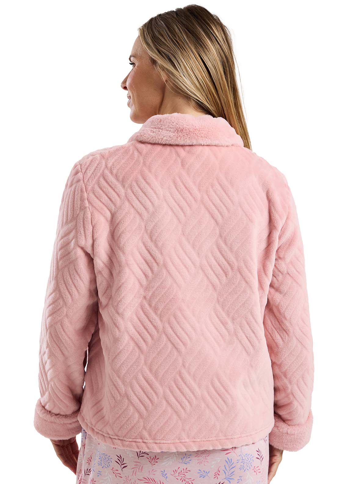 Marlon Fur Collar Zip Bedjacket - Pink 2 Shaws Department Stores