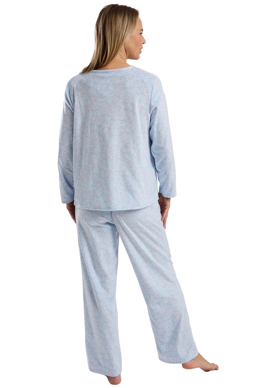 Delicate Floral Fleece Pj Set - Blue