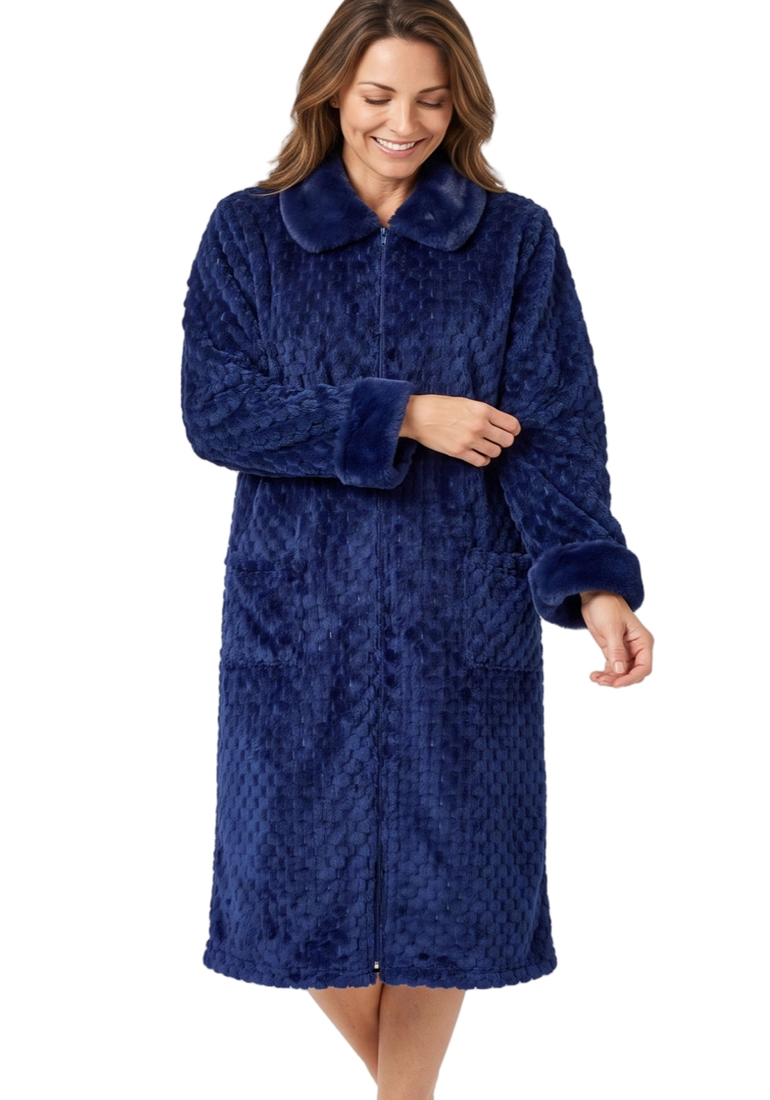 Zip Front Dressing Gown - Blue