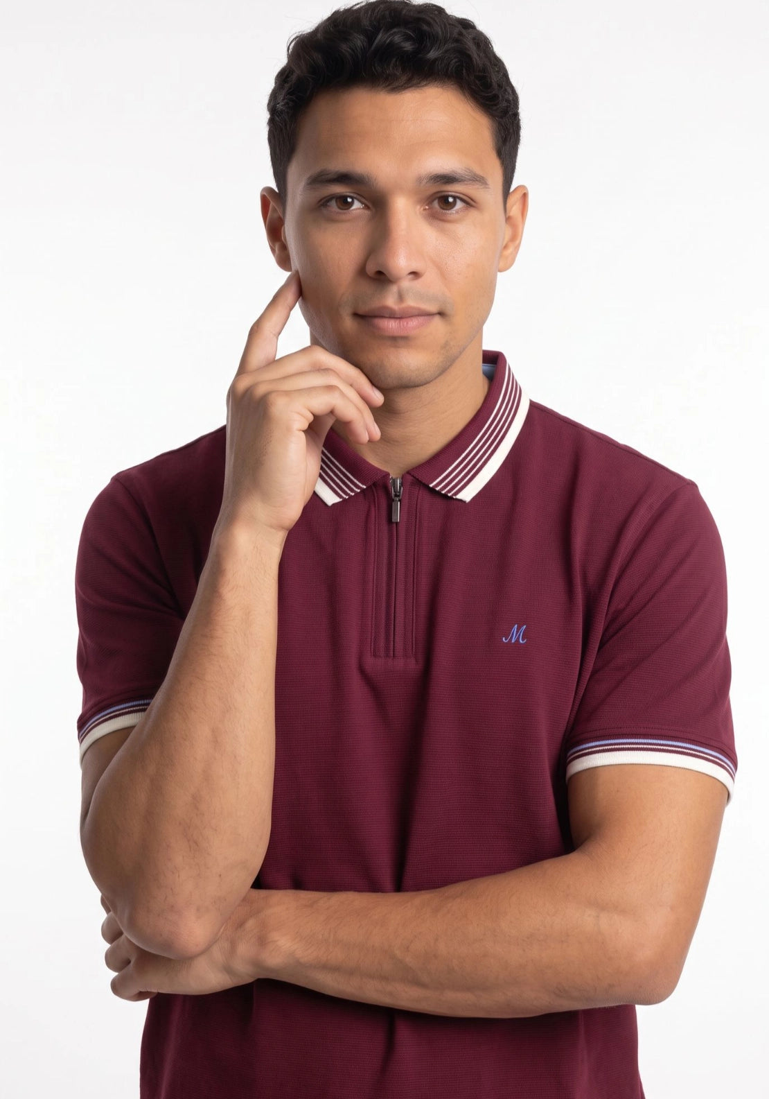 Mineral Eoin Zip Neck Polo - Red 1 Shaws Department Stores