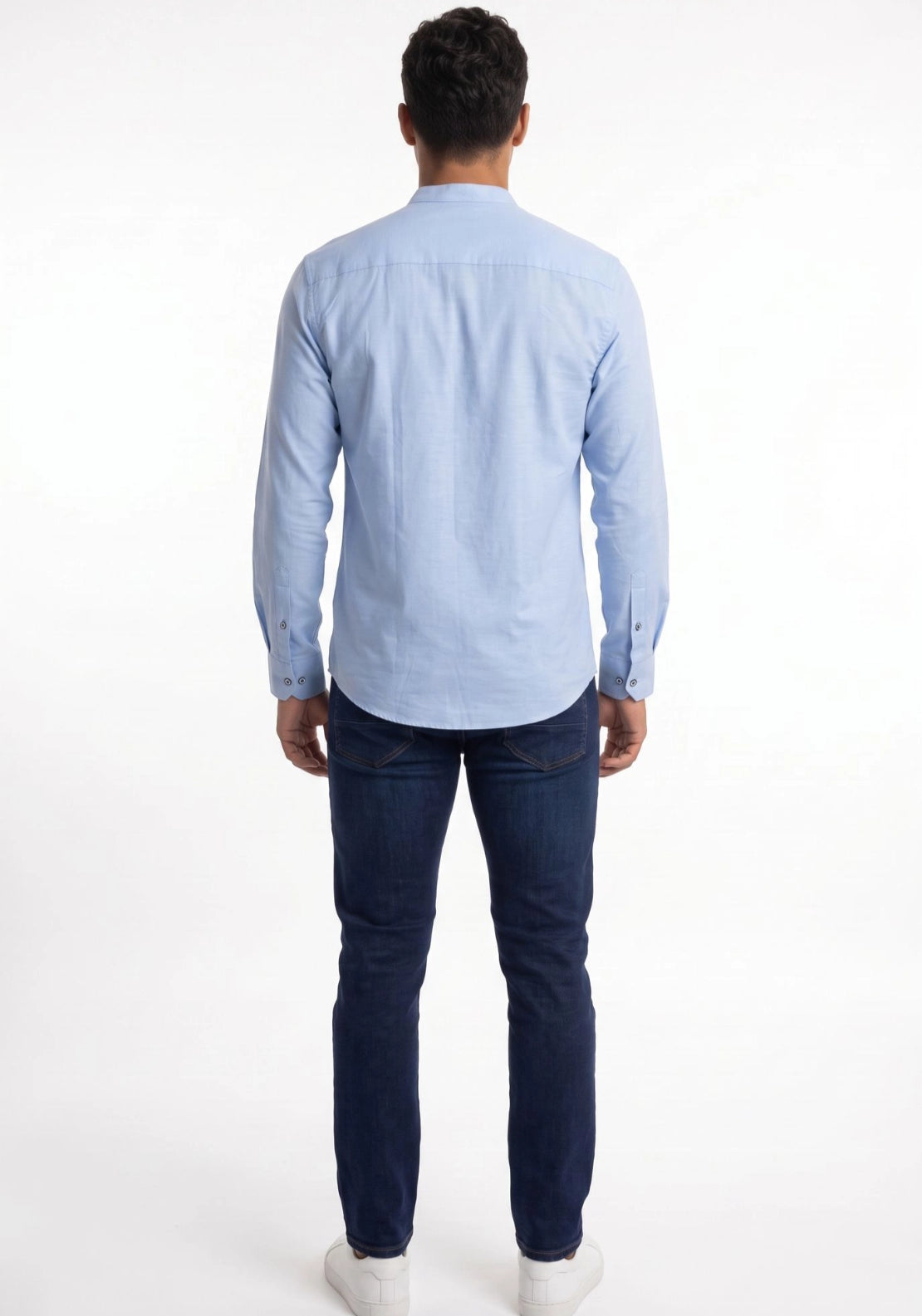 Mineral Tiber Long Sleeve Oxford Grandad Shirt - Artic Blue 3 Shaws Department Stores