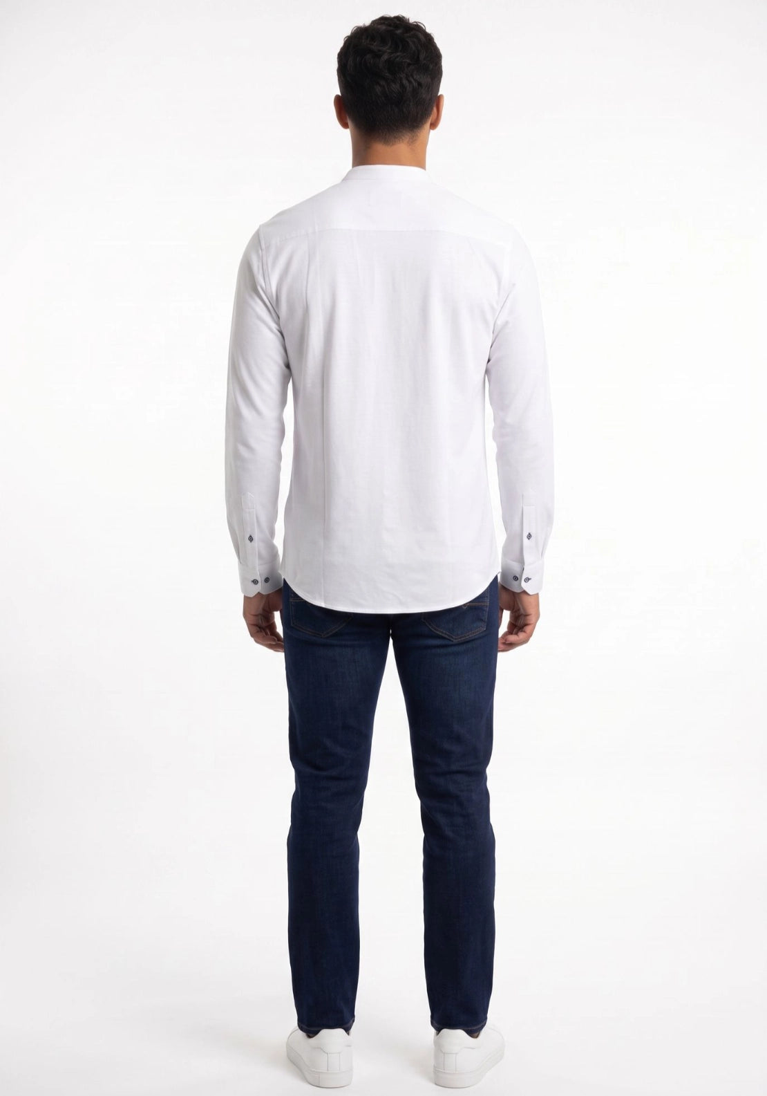 Mineral Tiber Long Sleeve Oxford Grandad Shirt - White 3 Shaws Department Stores