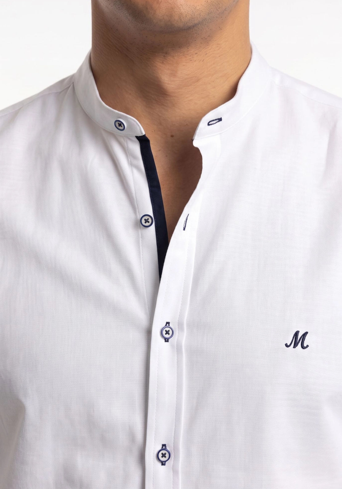 Mineral Tiber Long Sleeve Oxford Grandad Shirt - White 4 Shaws Department Stores