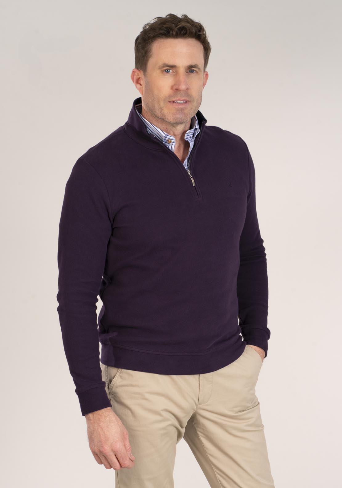 Mineral Kentucky Half Zip Ribbed Top - Grape 5 Shaws Department Stores