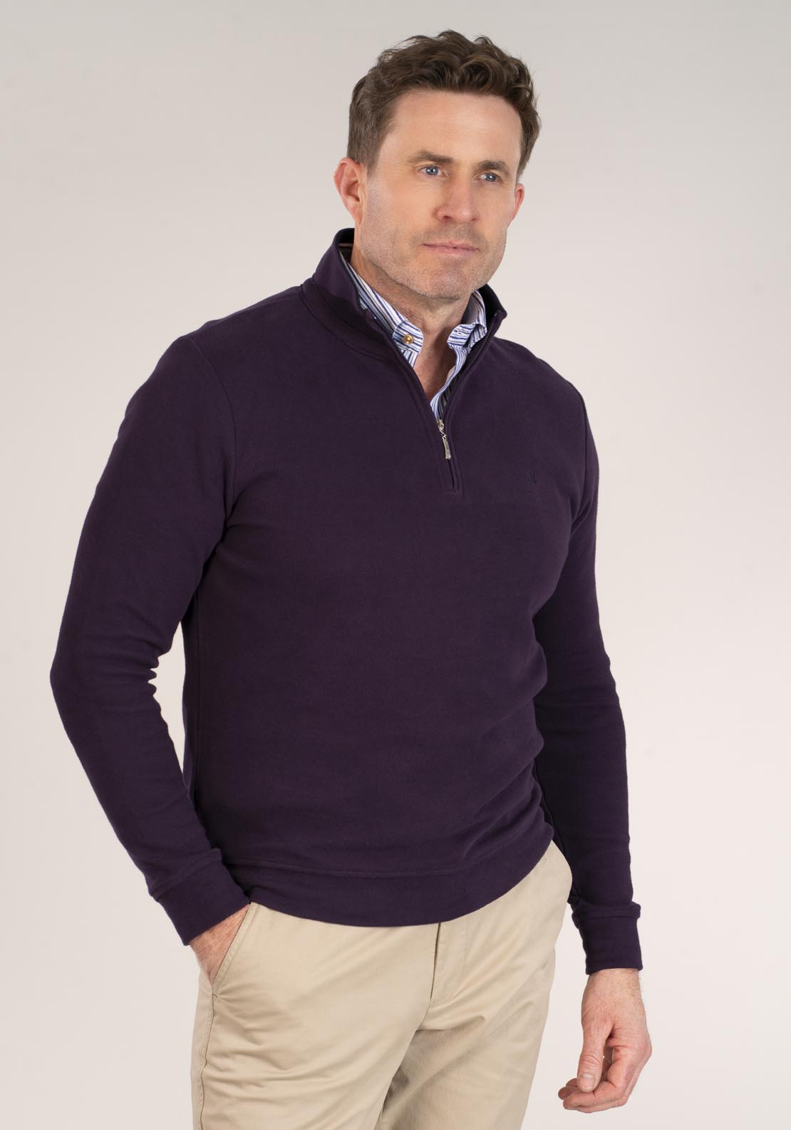 Mineral Kentucky Half Zip Ribbed Top - Grape 7 Shaws Department Stores