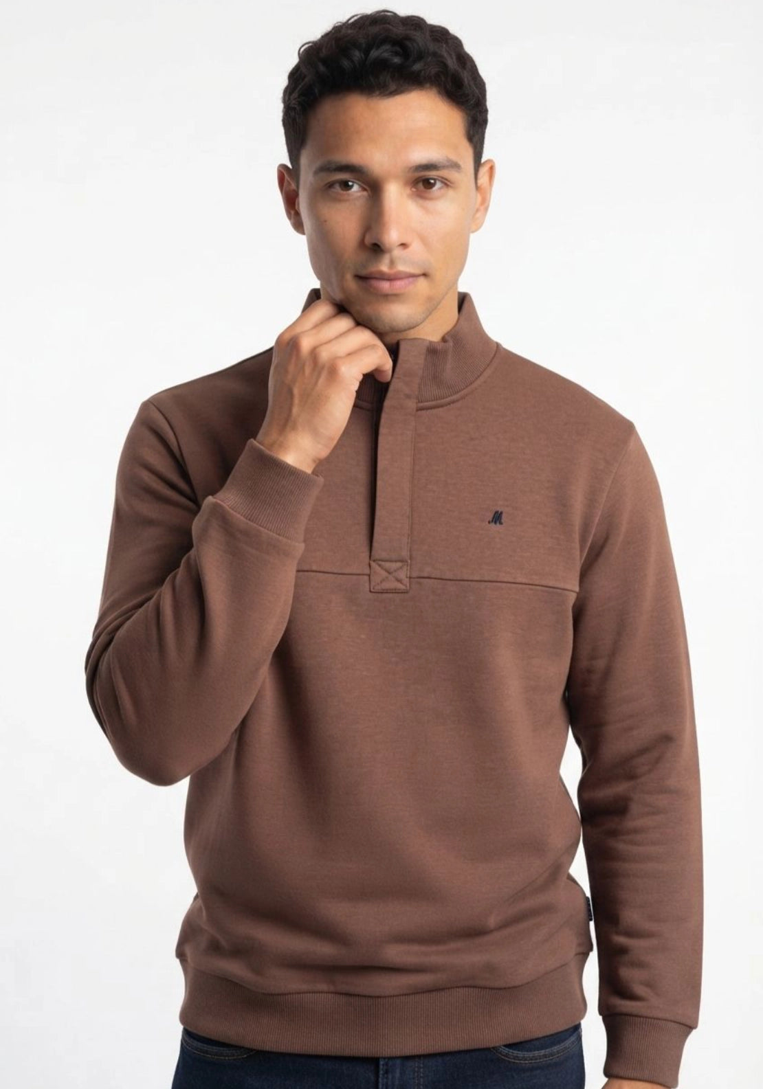 Mineral Ridley 1/4 Zip Funnel Neck Sweatshirt - Chocolate 1 Shaws Department Stores