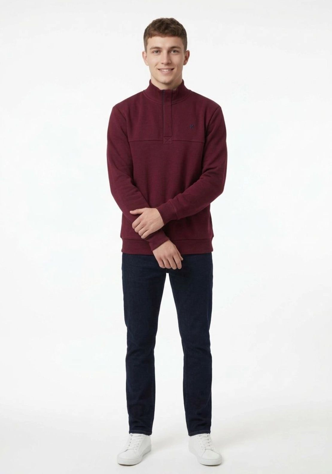 Mineral Ridley 1/4 Zip Funnel Neck Sweatshirt - Wine 2 Shaws Department Stores