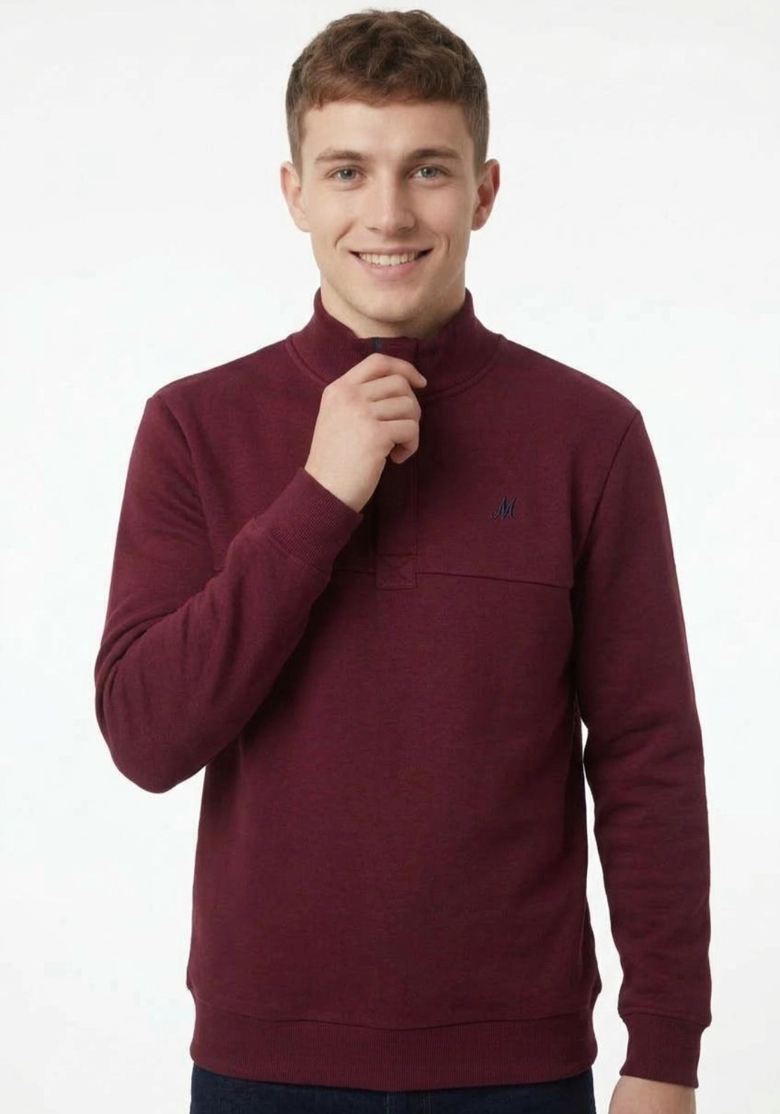 Mineral Ridley 1/4 Zip Funnel Neck Sweatshirt - Wine 1 Shaws Department Stores