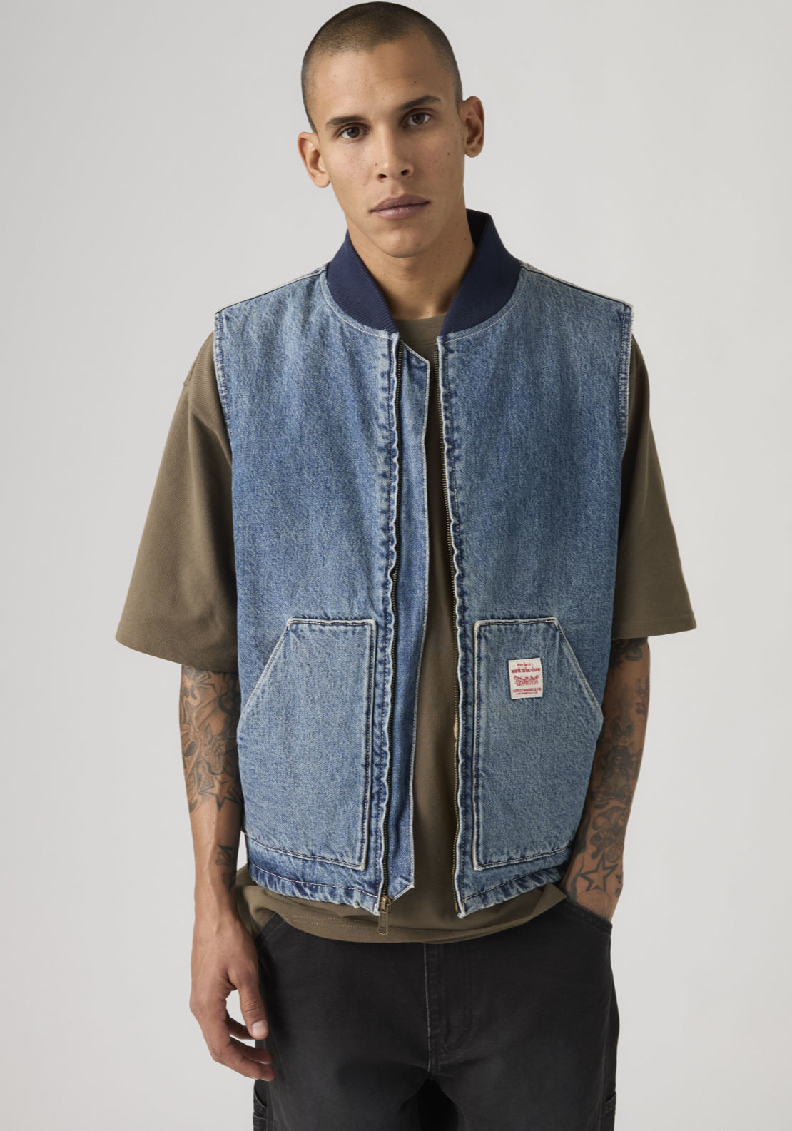 Levis 100% Cotton Sansome Vest - Med Indigo 1 Shaws Department Stores