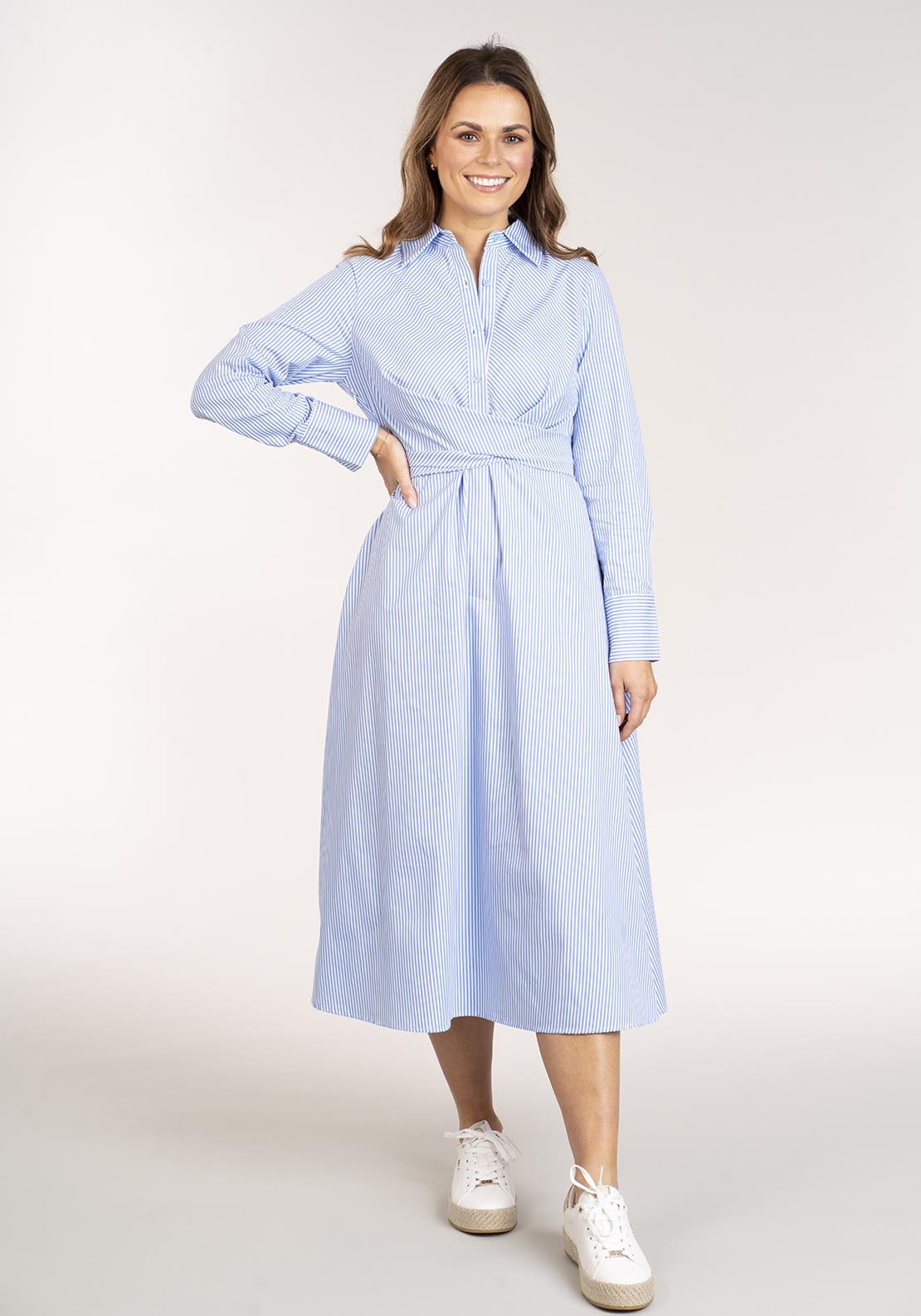 Naoise Long Stripe Shirtdress - Blue & White 5 Shaws Department Stores