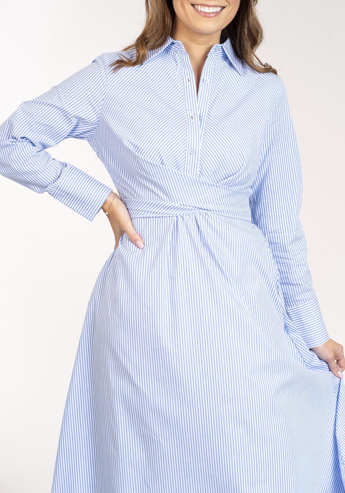 Naoise Long Stripe Shirtdress - Blue & White 6 Shaws Department Stores