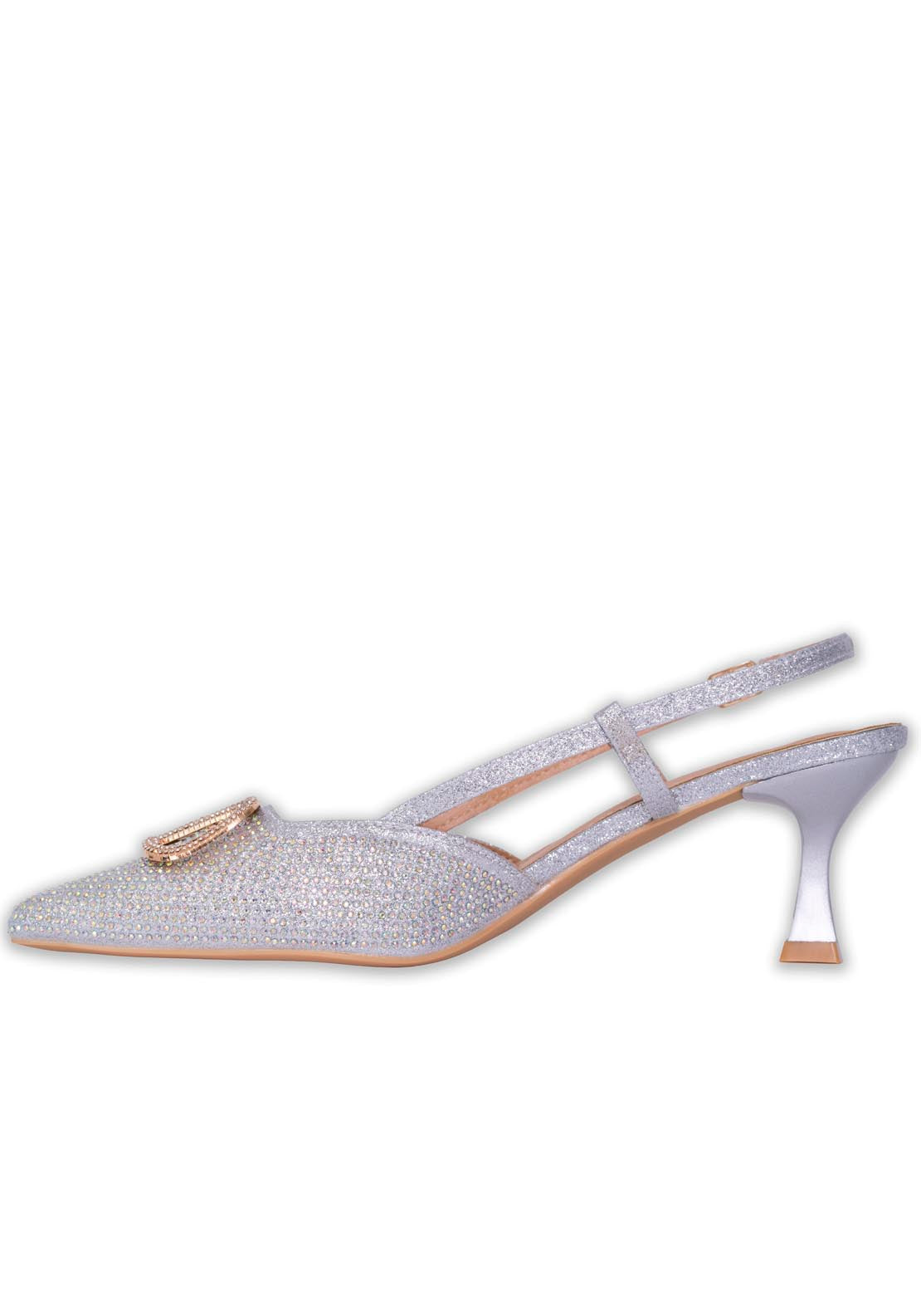Sorento Diamonte V Heeled Slingback - Silver 2 Shaws Department Stores