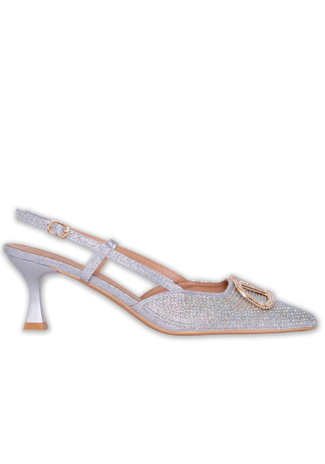 Sorento Diamonte V Heeled Slingback - Silver 1 Shaws Department Stores