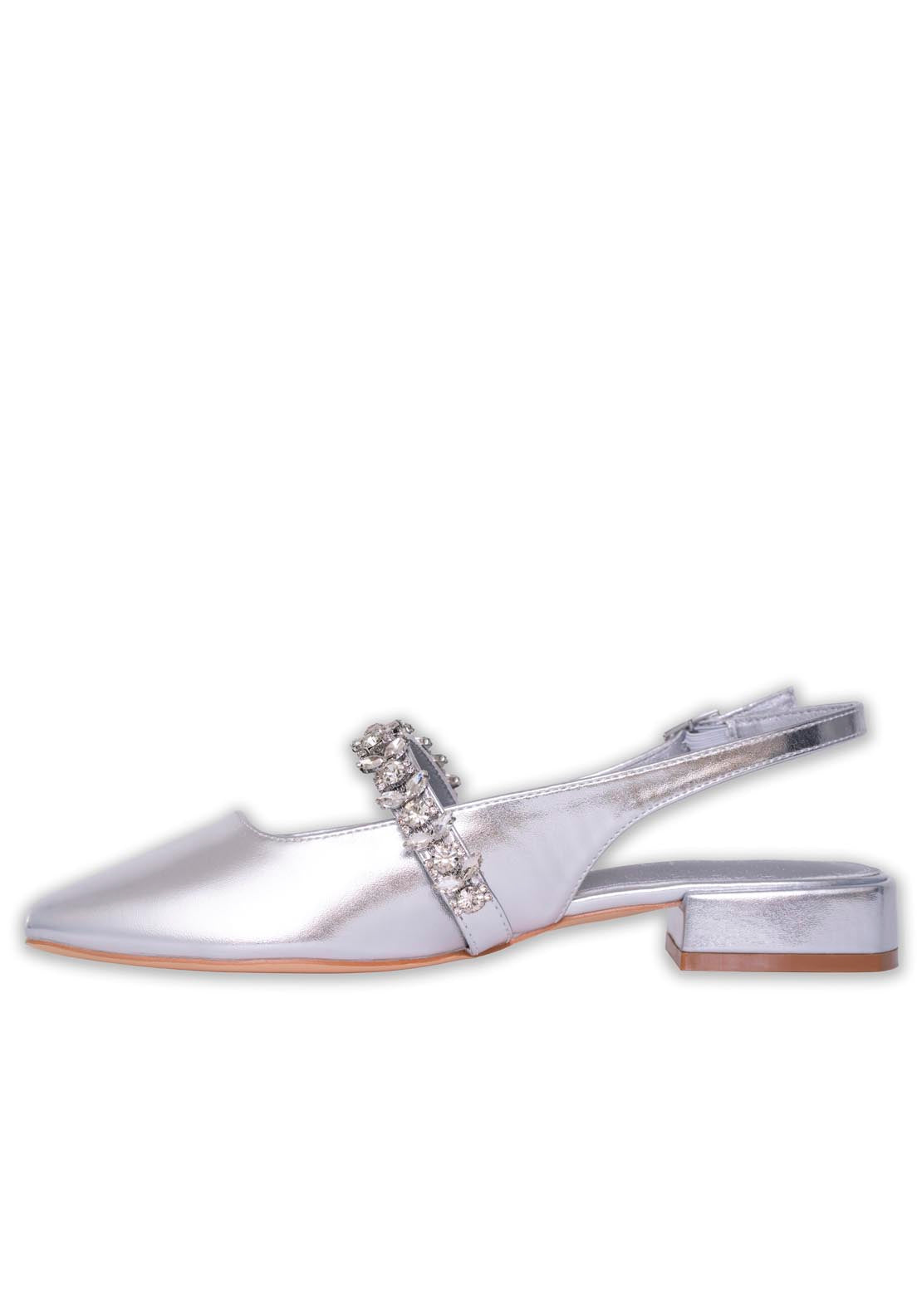Sorento Flat Diamonte Slingback - Silver 2 Shaws Department Stores