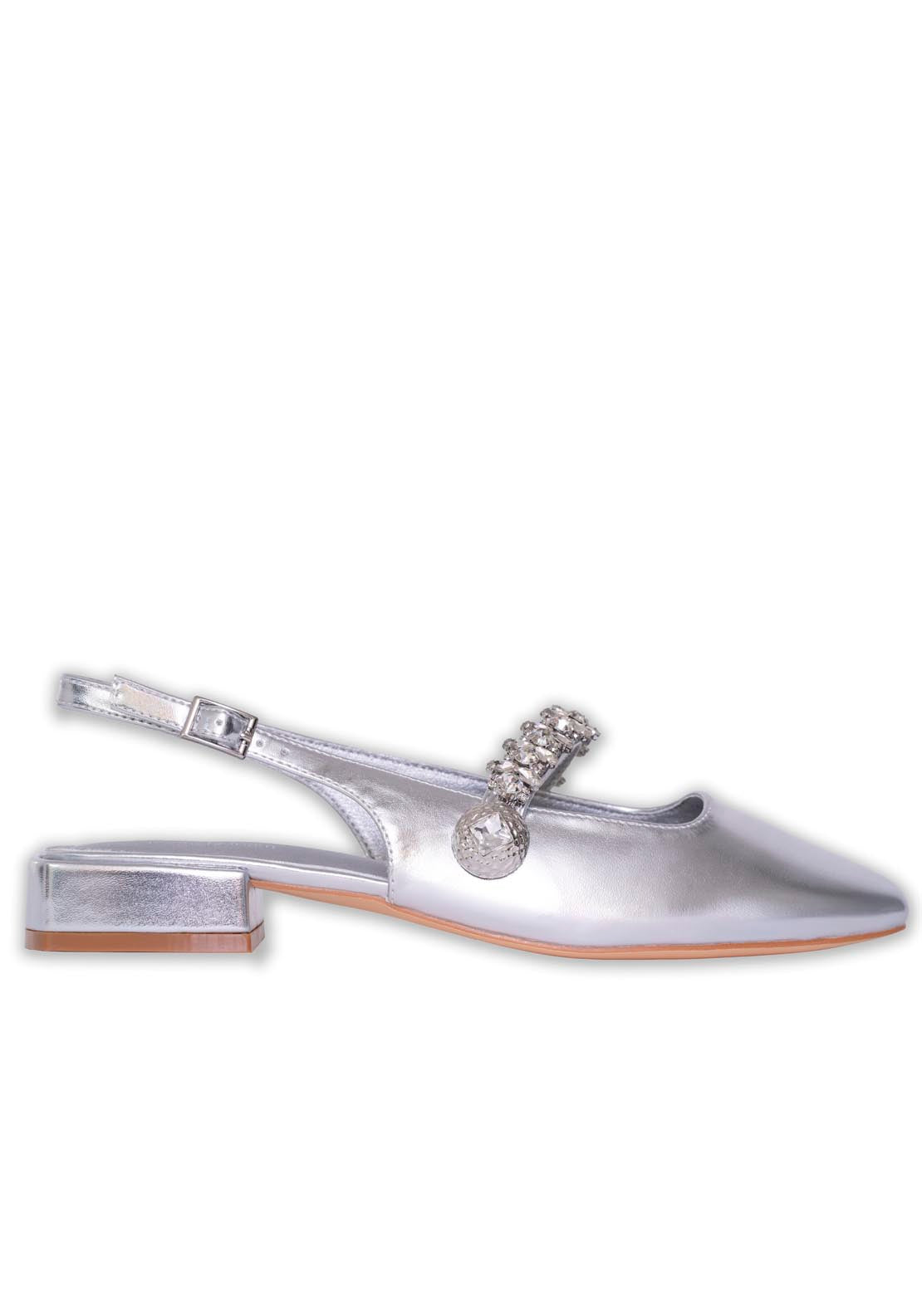 Sorento Flat Diamonte Slingback - Silver 1 Shaws Department Stores