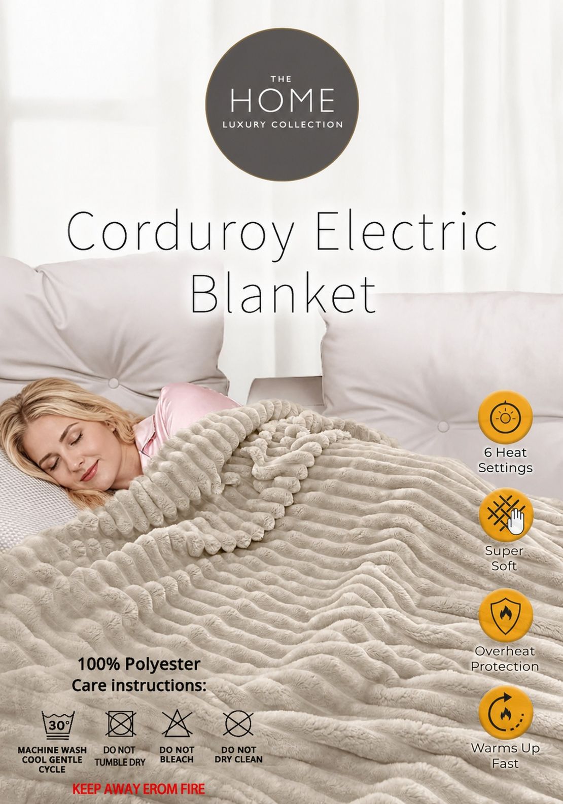 The Home Luxury Collection Ribbed Heated Throw - Beige 1 Shaws Department Stores