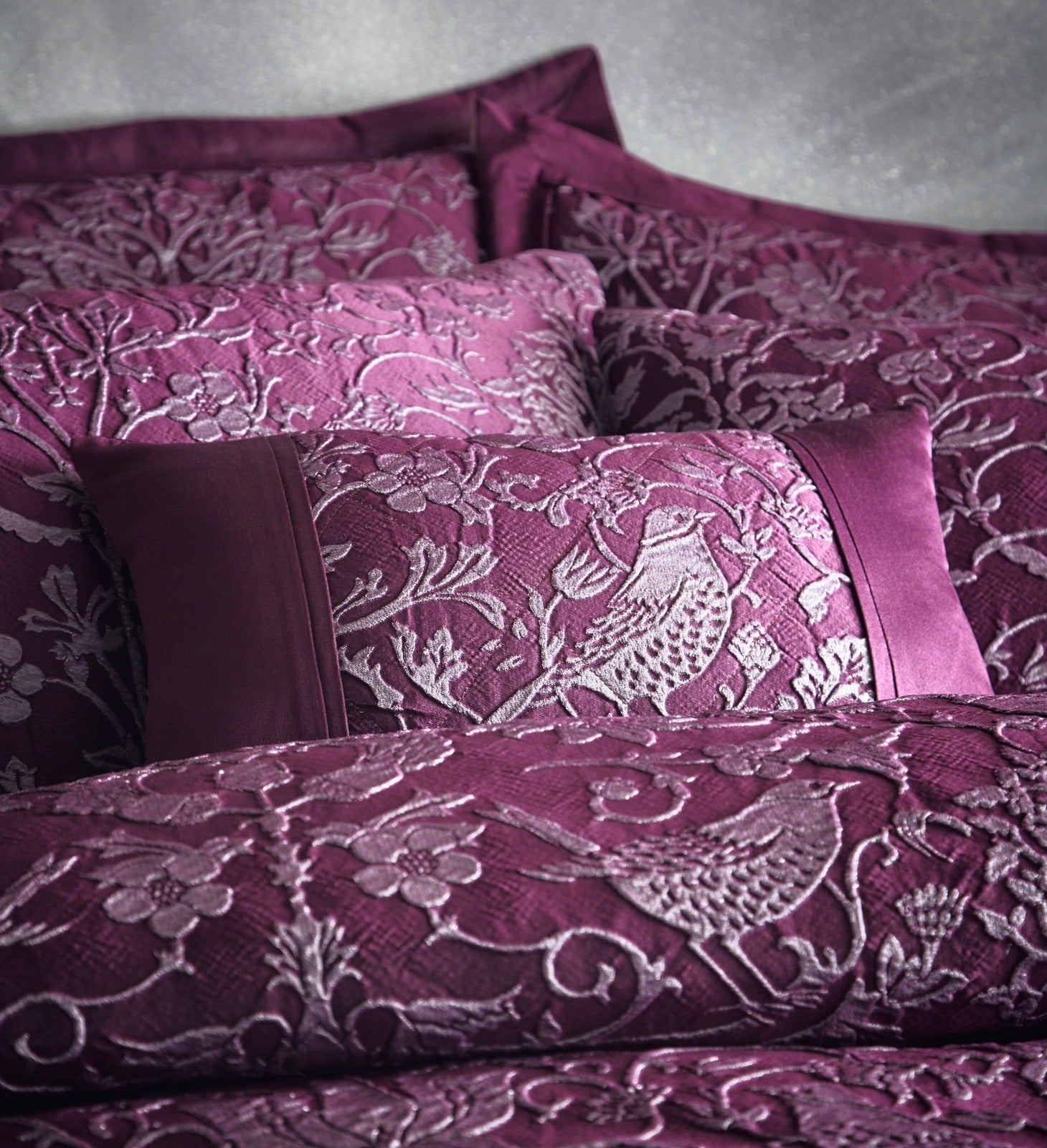 Bedmaker Oak Tree Filled Boudoir Cushion - Plum 1 Shaws Department Stores
