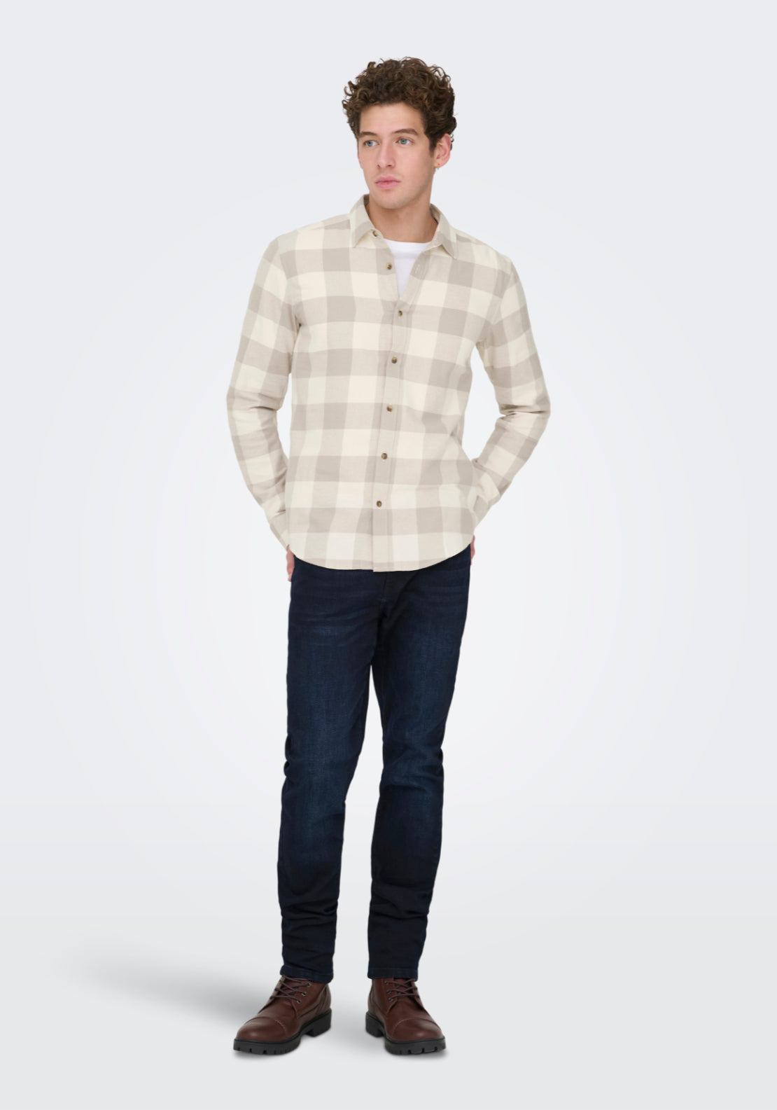 Only & Sons Onsgudmund Check Shirt - Antique White 5 Shaws Department Stores
