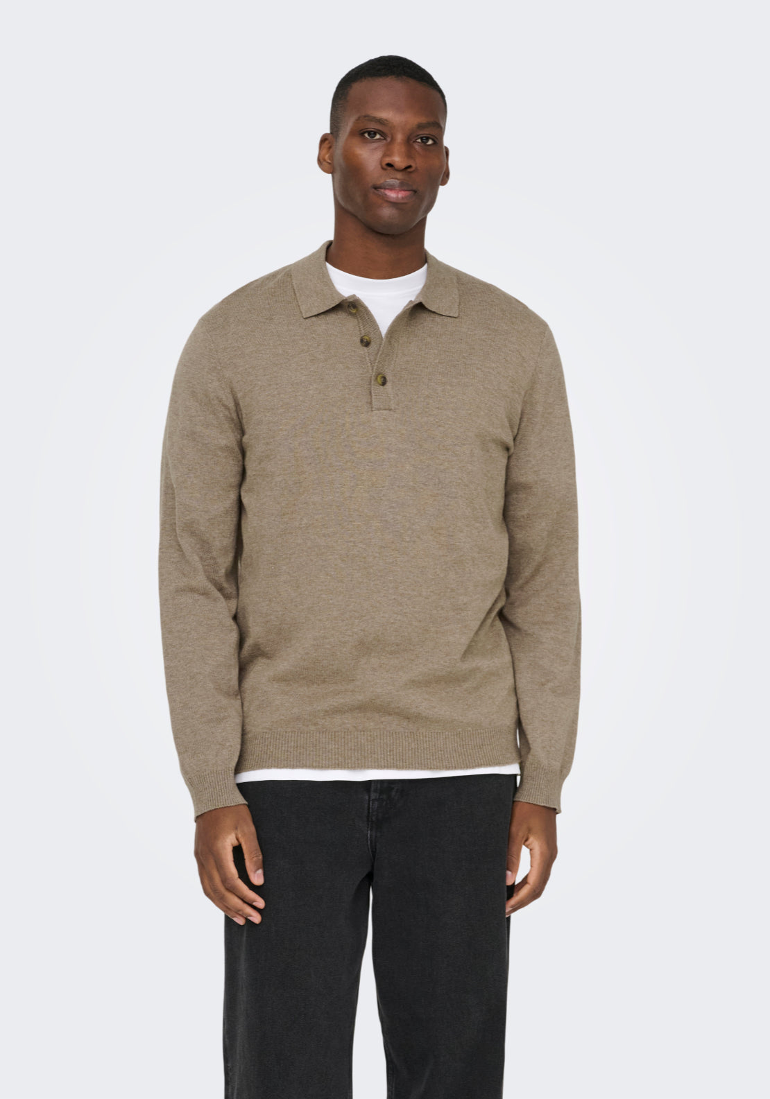 Only & Sons Onsloui Knit Polo Shirt - Desert Taupe 4 Shaws Department Stores