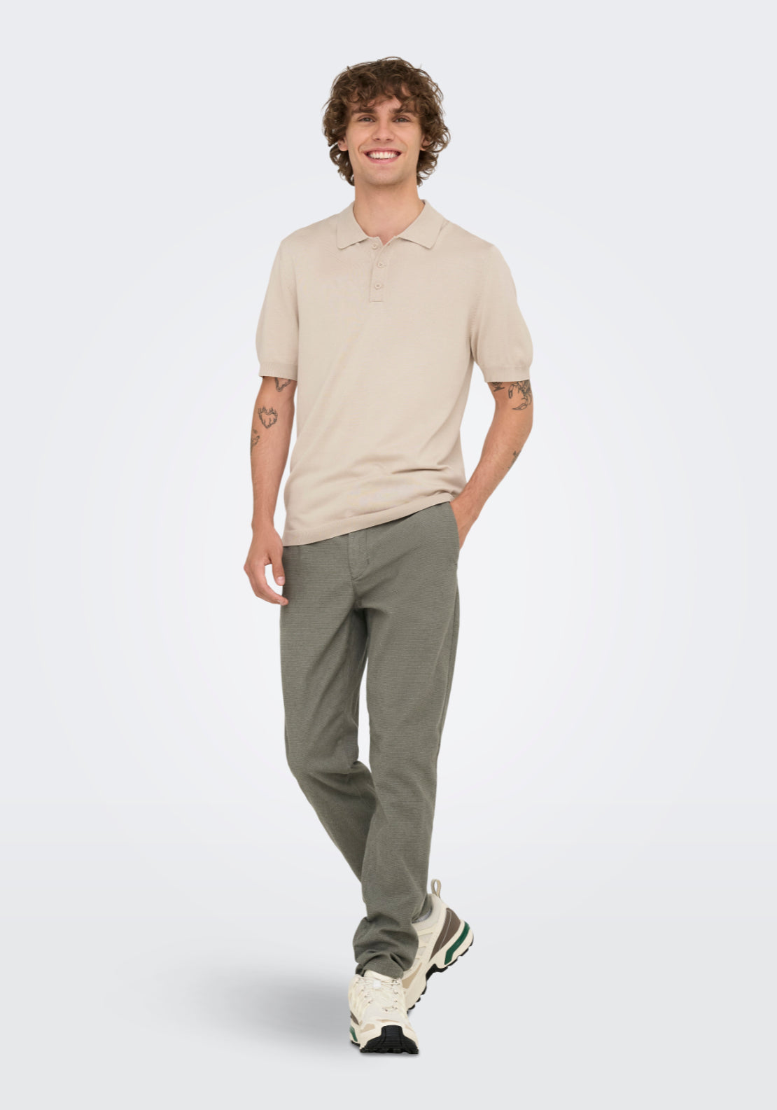 Only & Sons Onswyler Short Sleeve Knit Polo Shirt - Silver Lining 5 Shaws Department Stores