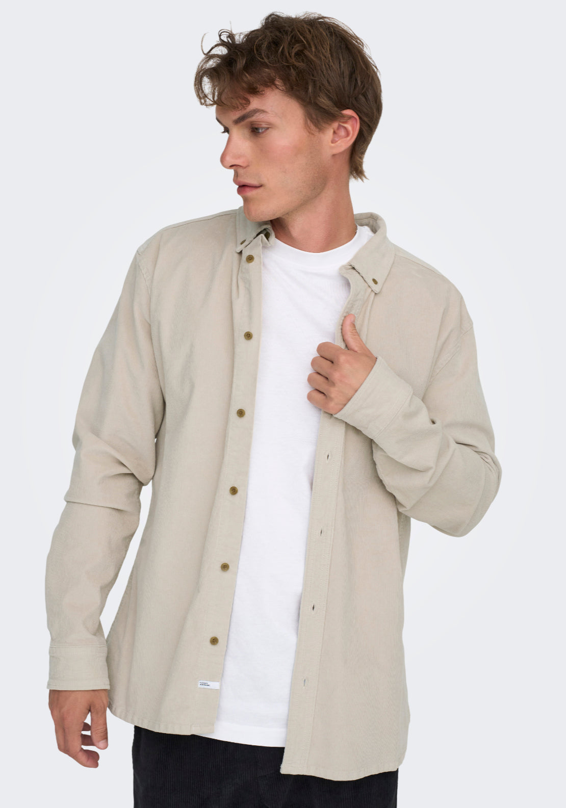 Only & Sons Onsmichael Cord Shirt - Silver Lining 1 Shaws Department Stores