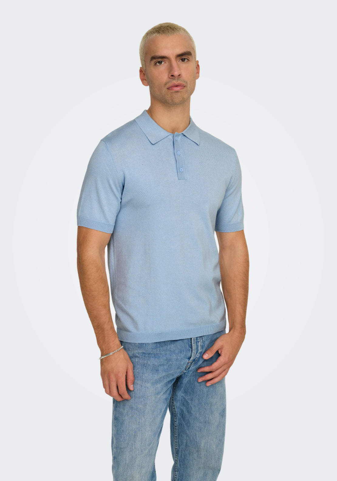 Only & Sons Onswyler Short Sleeve Knit Polo Shirt - Blue 3 Shaws Department Stores