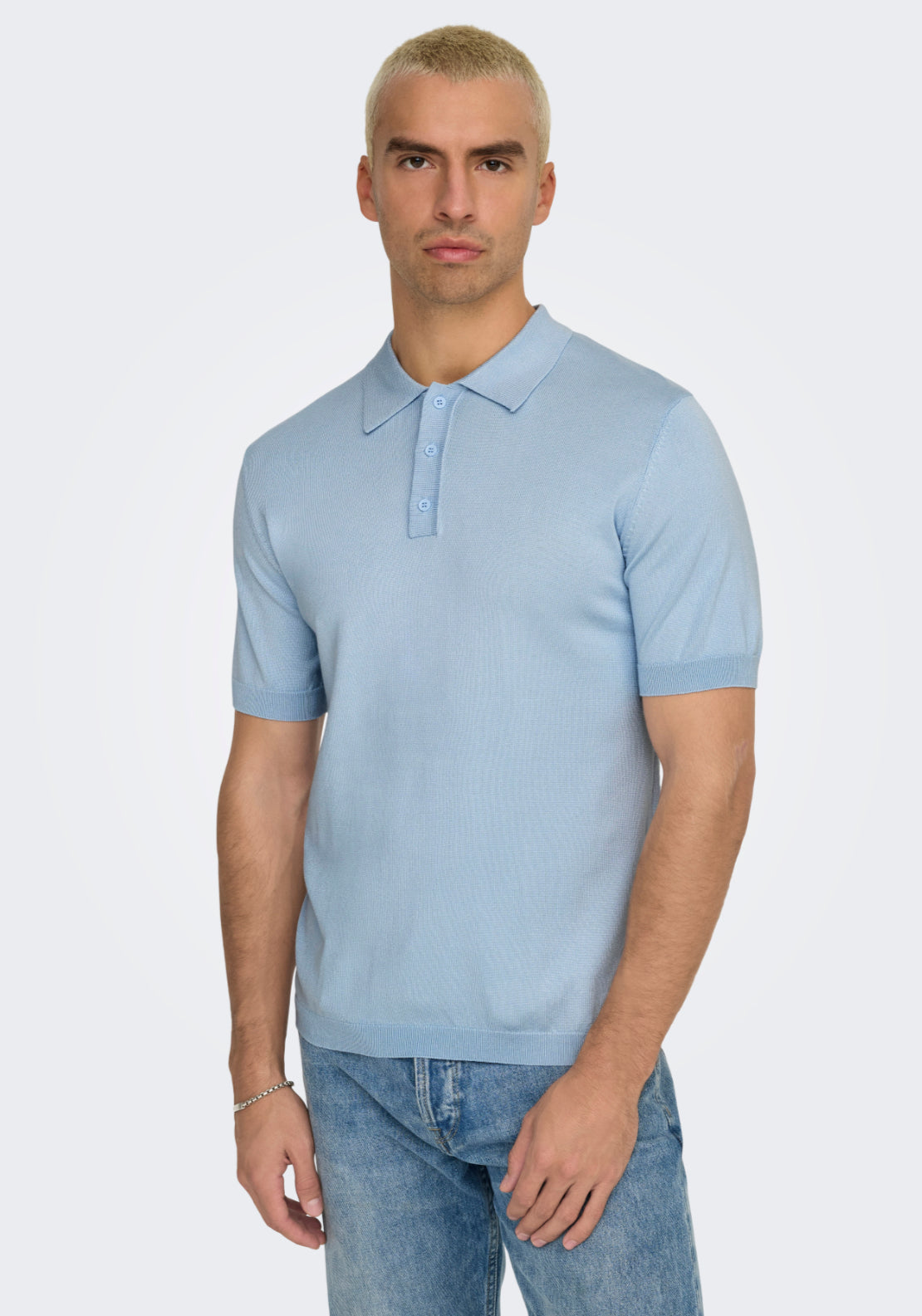 Only & Sons Onswyler Short Sleeve Knit Polo Shirt - Blue 1 Shaws Department Stores