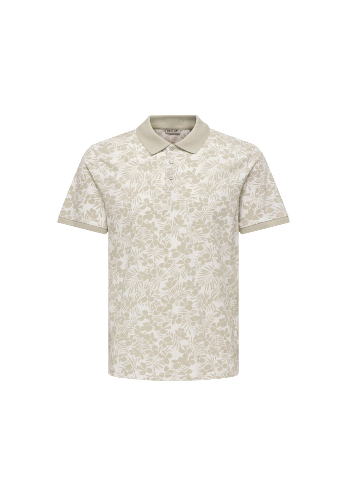 Only & Sons Short Sleeve Print Polo Shirt - Silver Lining 1 Shaws Department Stores