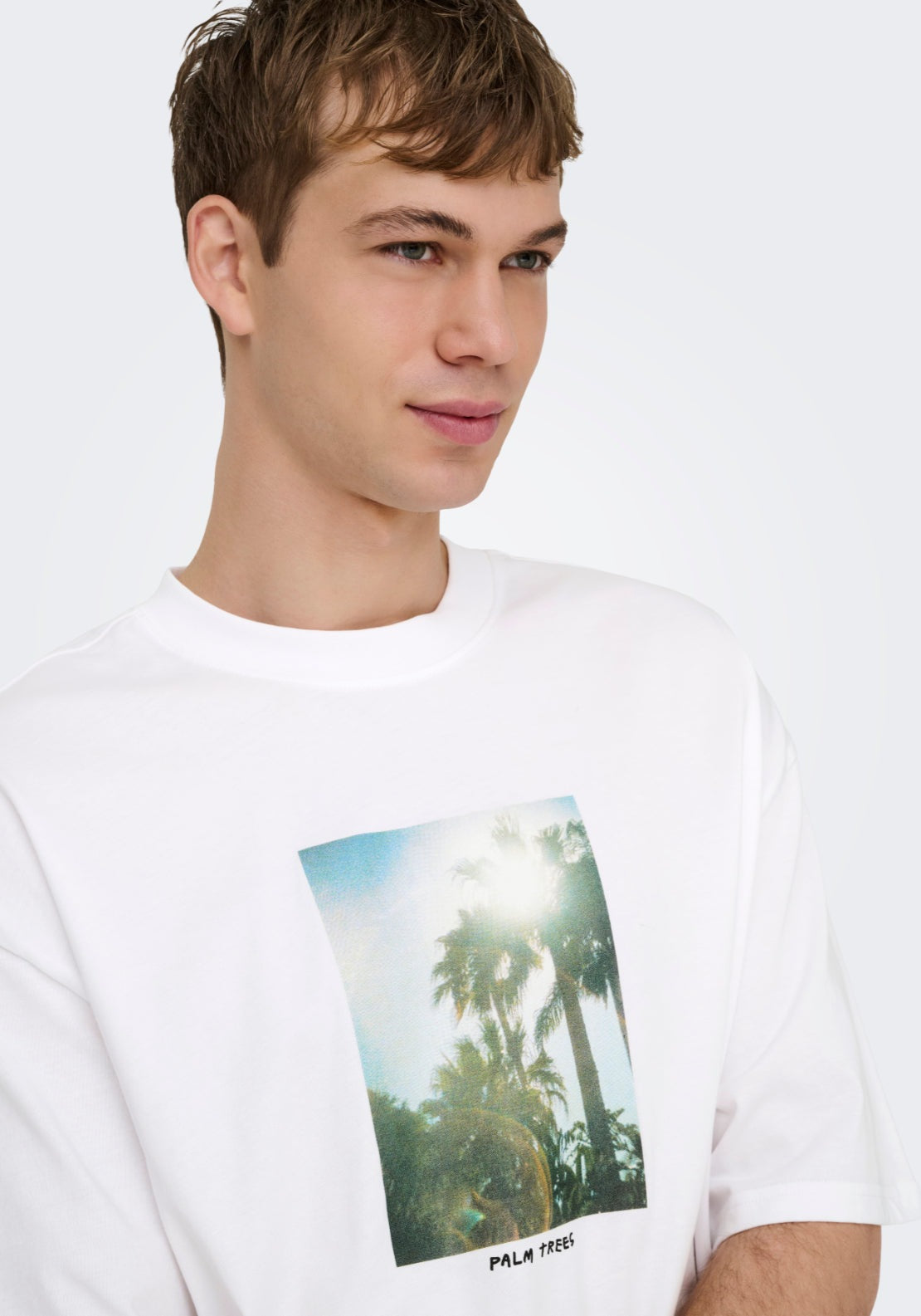 Only & Sons Oversized Print T-Shirt - White 2 Shaws Department Stores