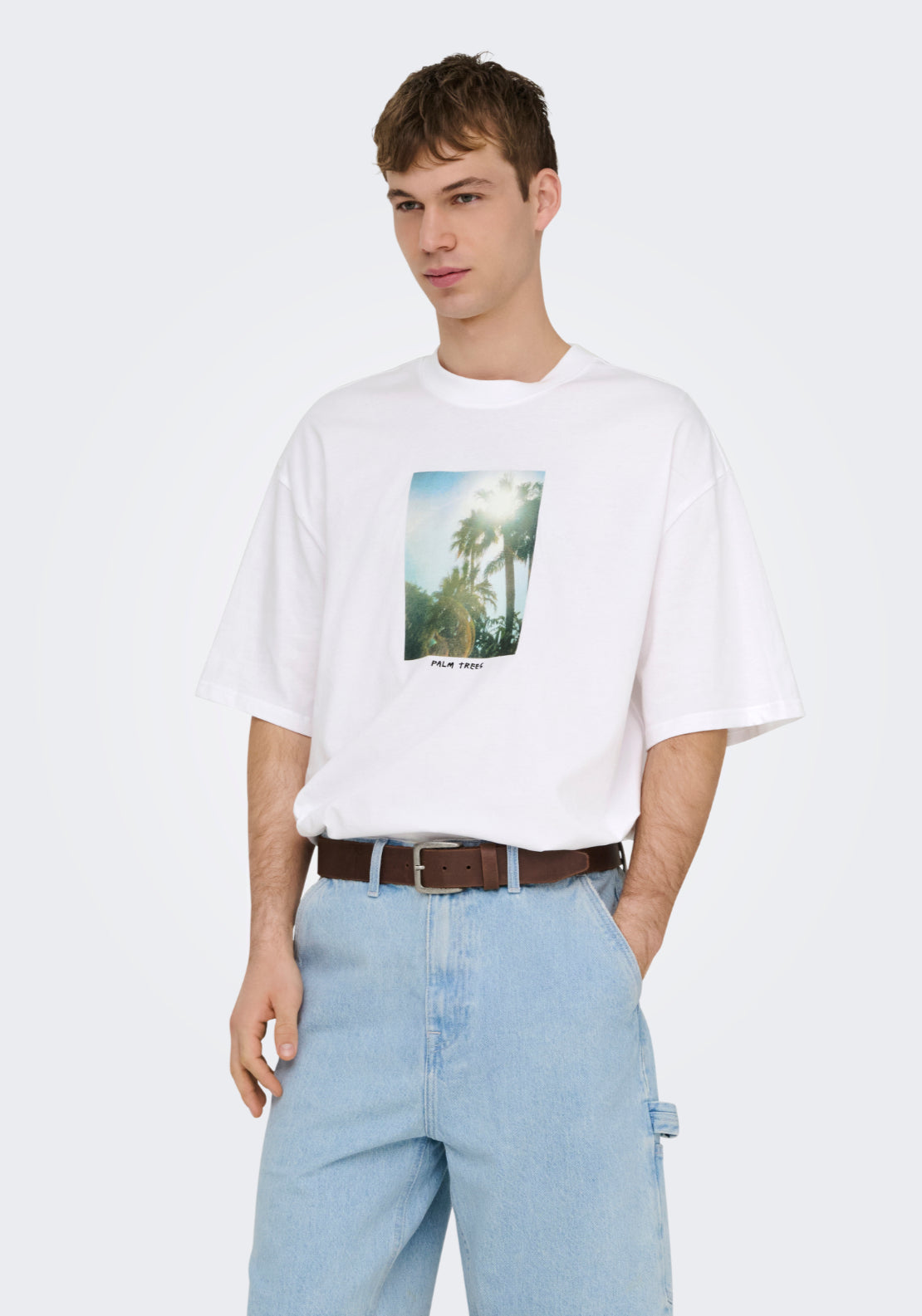 Only & Sons Oversized Print T-Shirt - White 1 Shaws Department Stores