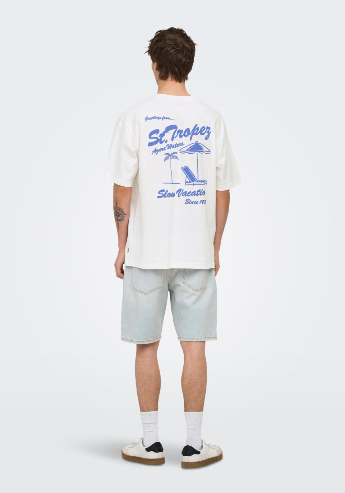 Only & Sons Relaxed Print T-Shirt - White 2 Shaws Department Stores