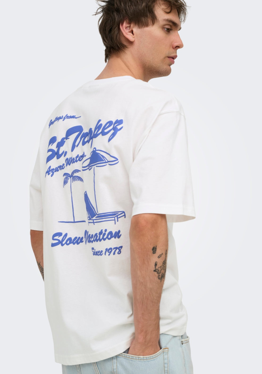 Only & Sons Relaxed Print T-Shirt - White 4 Shaws Department Stores