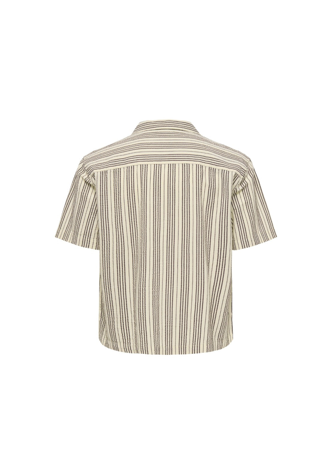 Only & Sons Seersucker Resort Short Sleeve Shirt - Antique White Black Coffee 2 Shaws Department Stores