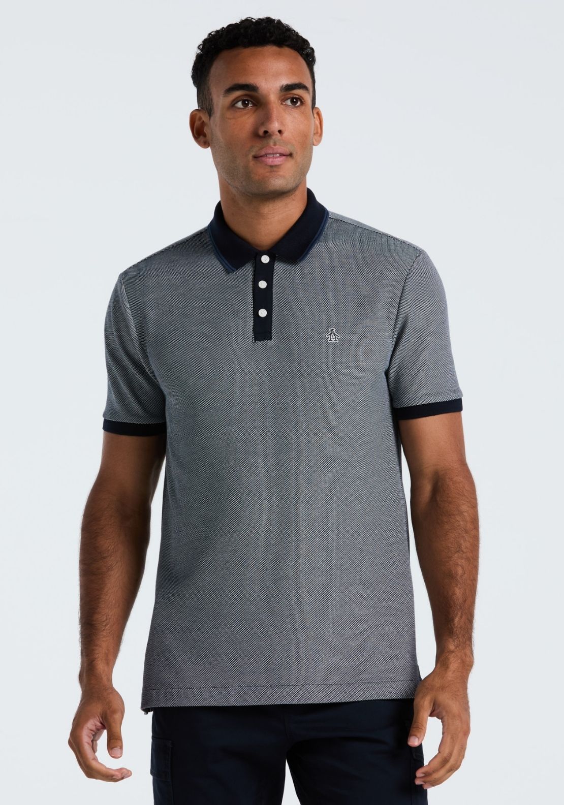 Original Patterned Tricolour Pique Polo - Dark Sapphire