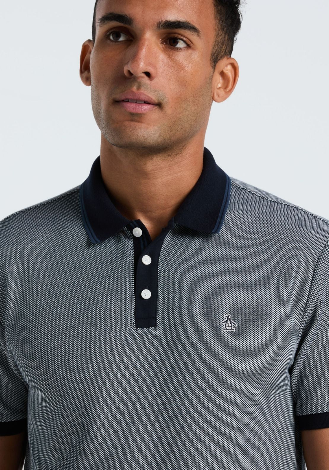 Original Patterned Tricolour Pique Polo - Dark Sapphire