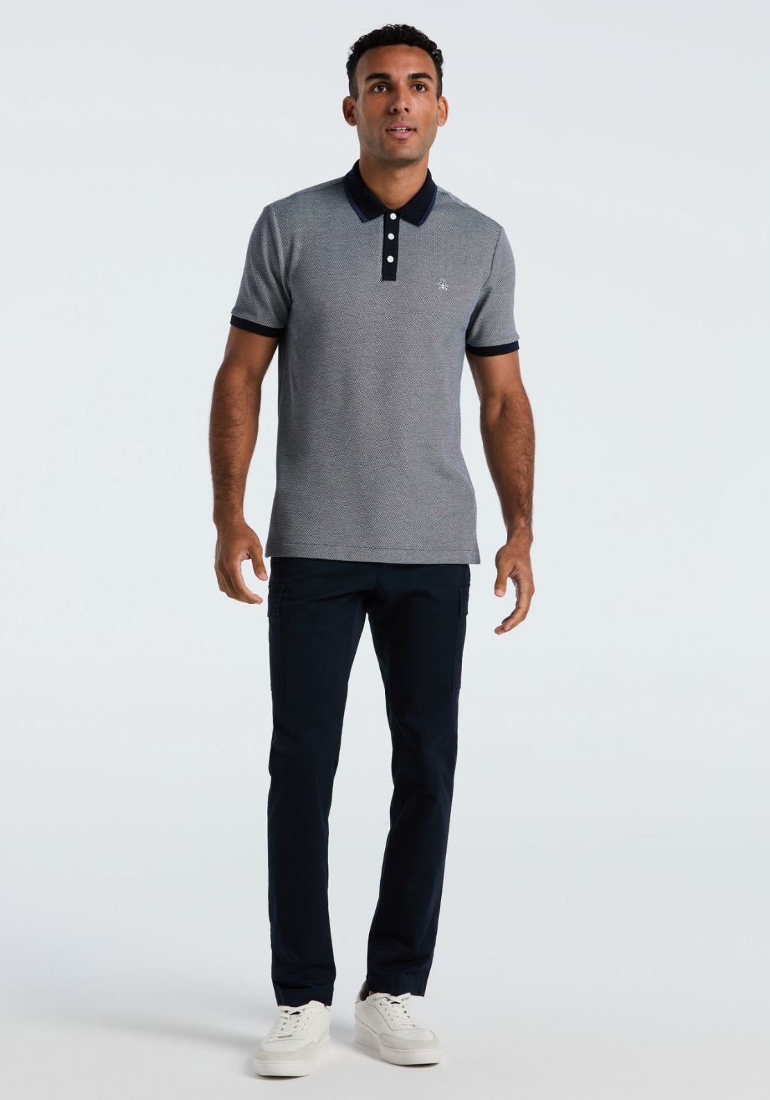 Original Patterned Tricolour Pique Polo - Dark Sapphire