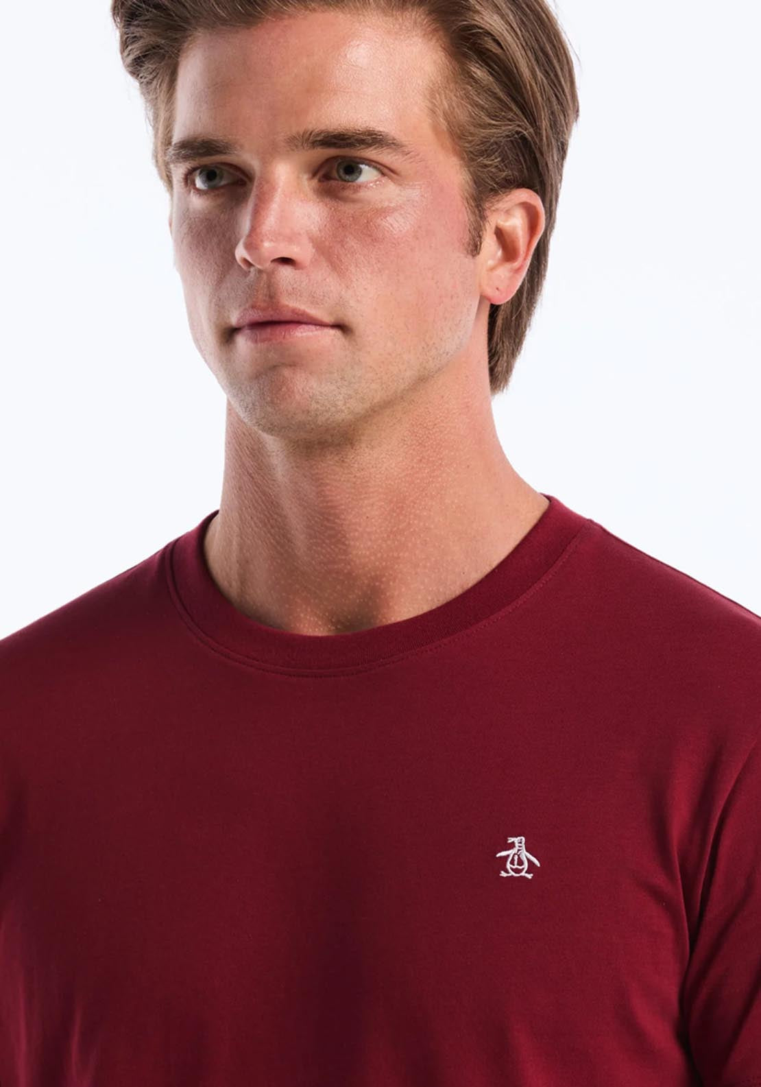 Penguin Original Pete Embroidered Crew Neck T-Shirt - Cabernet 3 Shaws Department Stores